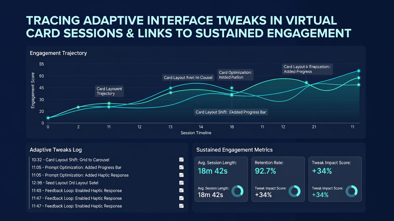 Graph displaying engagement metrics from virtual card sessions with adaptive interface changes across morning, afternoon, and evening access times